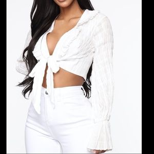 Fashion Nova | Tops | White Long Sleeve Linen Tie Front Crop Top | Poshmark
